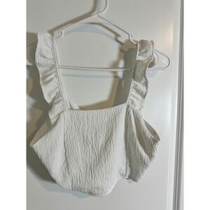 Pink Lily Ruffle Strap Top Women's White Crop Sleeveless Casual Summer‎ M
